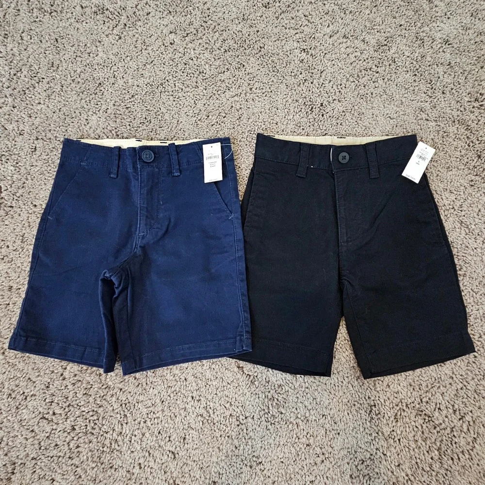 Gap Chino Shorts Kids 5 Lot‎ of 2 Navy Blue Black NEW Adjustable Waist Uniform